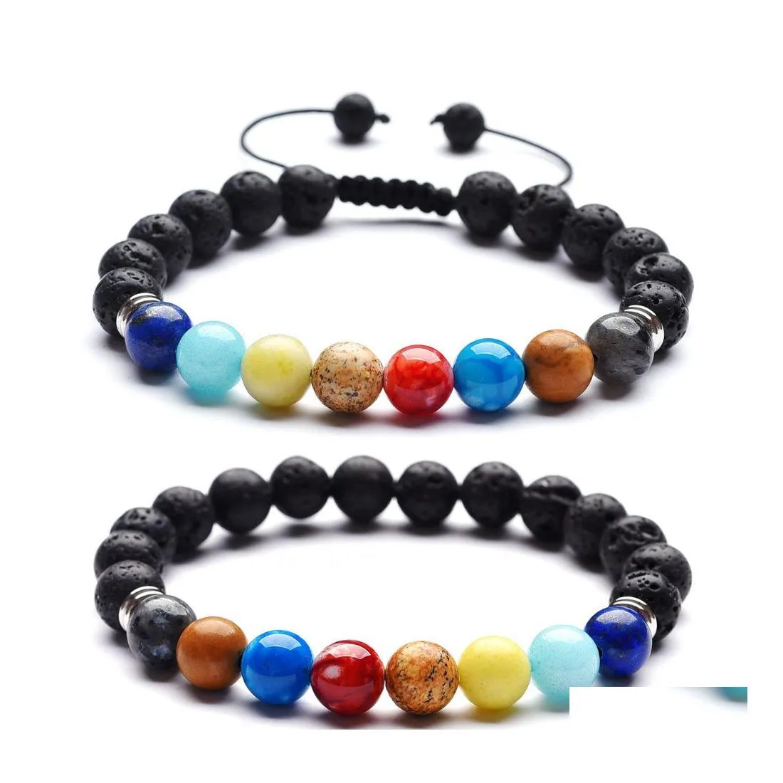 Bracelets de charme Lovers Huit Planètes Bracelet en pierre naturelle Univers Yoga Chakra Galaxy Système solaire Rock Lava pour hommes et femmes Juif OT8ZB