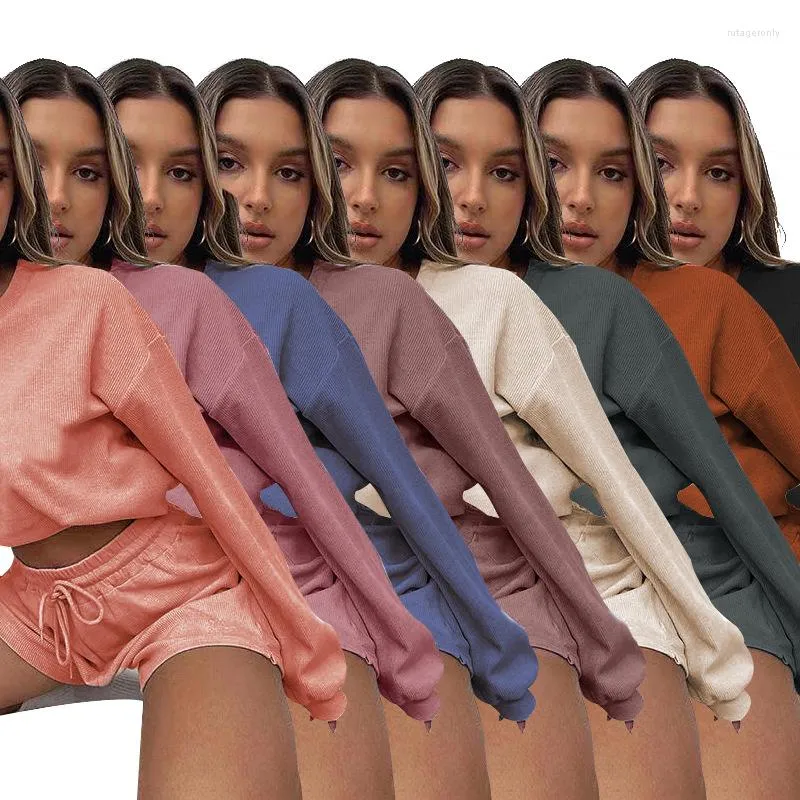 Women's Tracksuits 2023 Japanese And Korean Casual Solid Color Loose Round Neck Shorts Women's Urban Long Sleeve Sweatshirt Suit