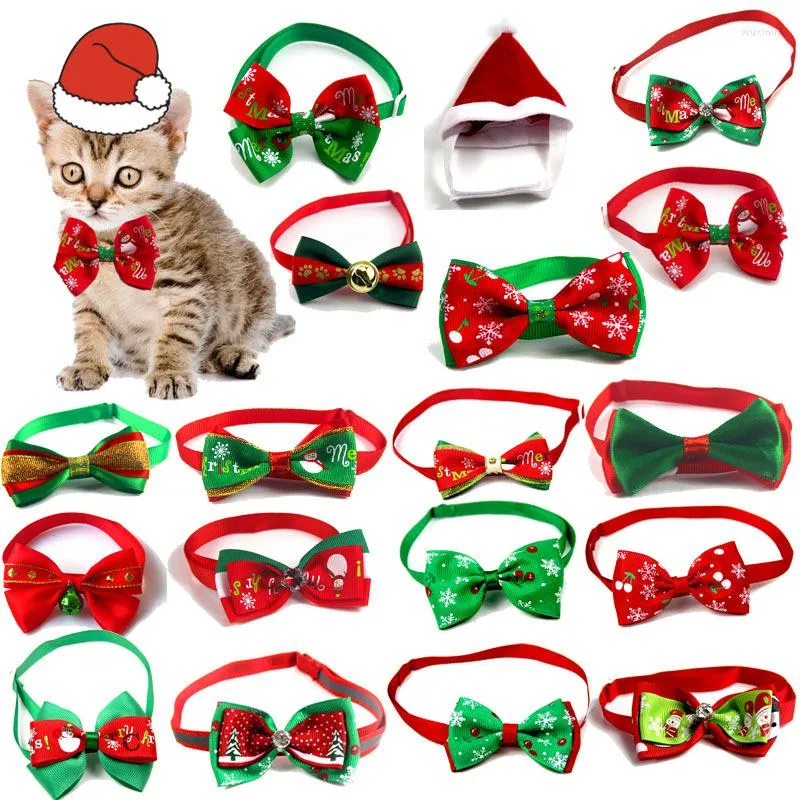 Hundkläder Pet Christmas Bow Tie Cat Valp Tillbehör för små hundar Bågar levererar krage med klocka