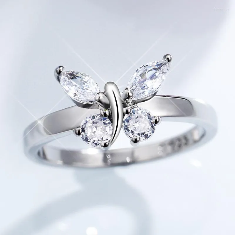 Wedding Rings Fashion Butterfly-shaped Zircon Crystal For Women Accessories Band Engagement Jewelry Girl Gift Cute