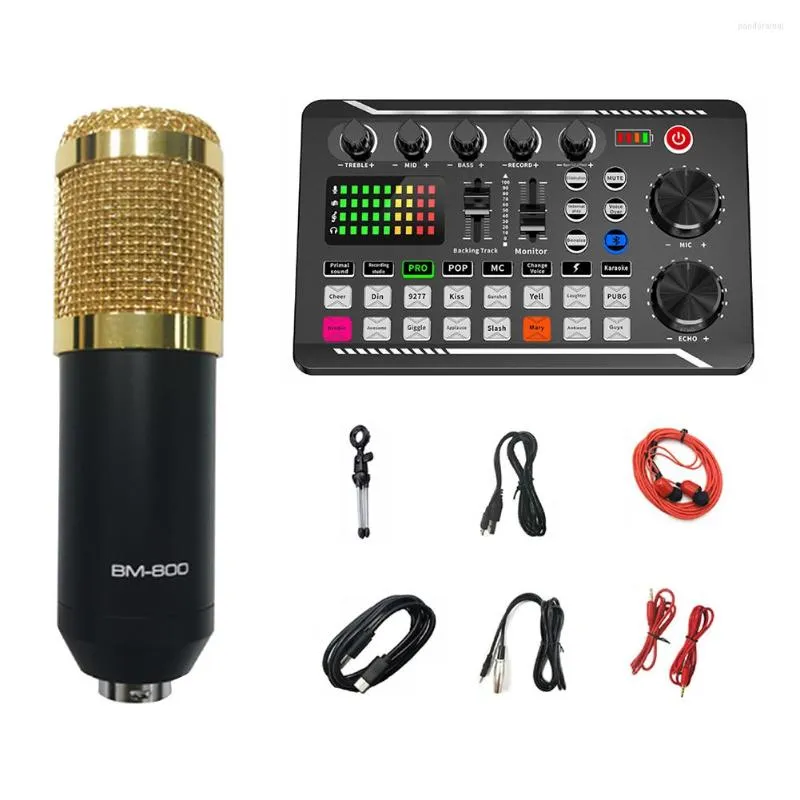 Microfoni Set microfono per la registrazione Treppiede con scheda audio Mixer a condensatore Podcasting Riduzione del rumore Live Streaming Auricolare Gaming