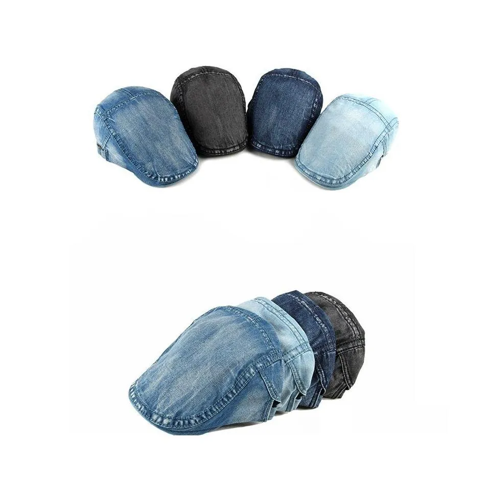 Berets Vintage Denim Beret Men Women Unisex Jeans Sboy Hat Spring Autumn Hats Peaked Cap Casual Forward Adjustable Caps Drop Deliver Ot6Hx