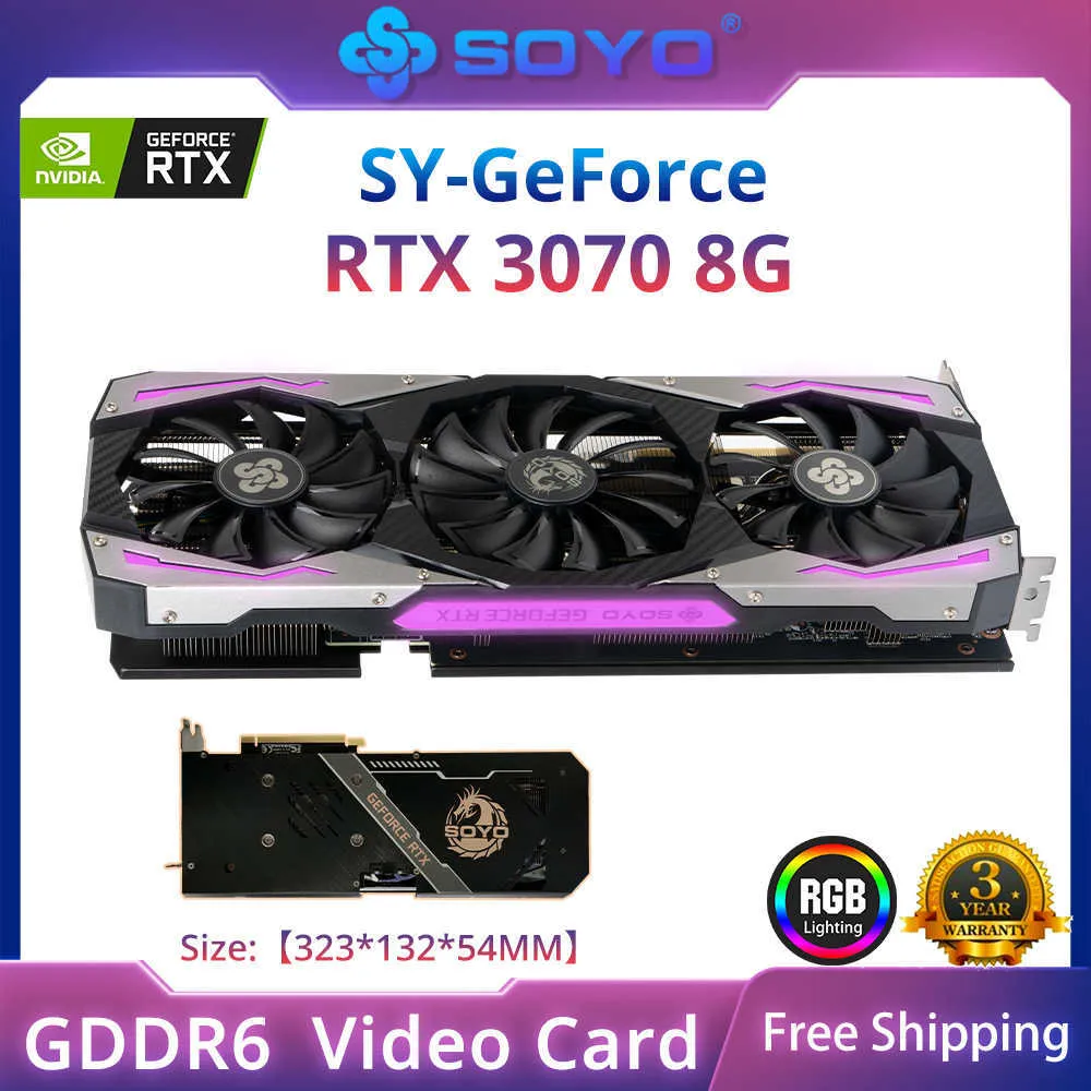 Soyo Original New 3070 GDDR6 3080TI GDDR6X 12G Grafikkort HDMI 2.1-kompatibel DP*3 Game Card Nvidia 256bit Desktop PC GPU