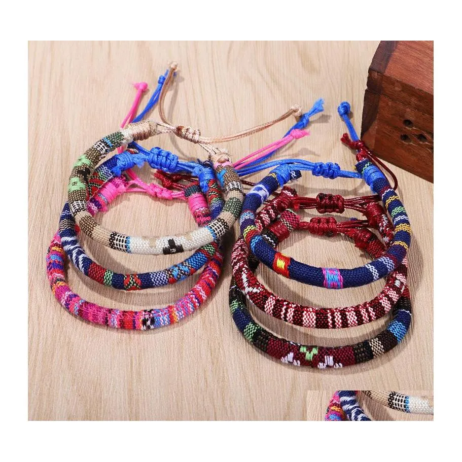 Charm armband etnisk v￤nskap armband justerbart fl￤tat rep handgjorda v￤v armband f￶r m￤n kvinnor bohemiska smycken dhs dropp deli dheog