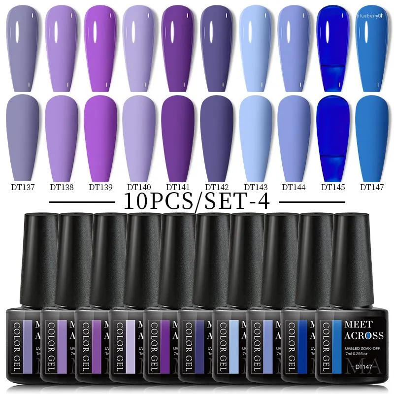 Nagelkonstsatser 10/12st Gel Polish Set Purple Series Semi Permanent Soak Off UV LED Hybrid Lackes Bas Top Coat