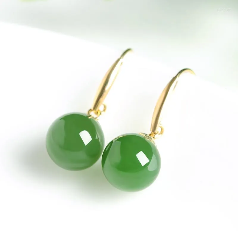 Ohrhänger aus 18 Karat Gold mit eingelegten natürlichen Jaspisperlen und Tianyu Fashion Damen Jade