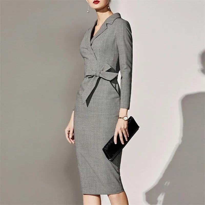 Casual Dresses Spring And Autumn Style Women's Tight-Fitting Plaid Waist Dress Fashion Professional Ladies Commuter Large Size 3XL