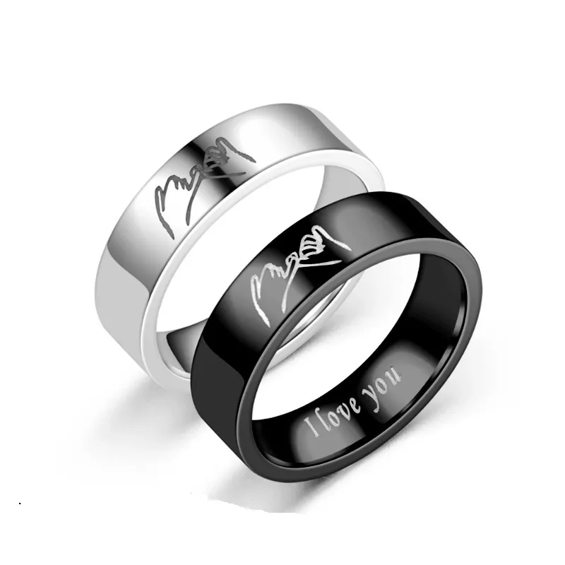 6MM Titanium Steel I Love You Couple Bague pour Hommes Femmes Noir Argent Amoureux Anneaux Saint Valentin Cadeau Bijoux De Mariage Prix Whoesale