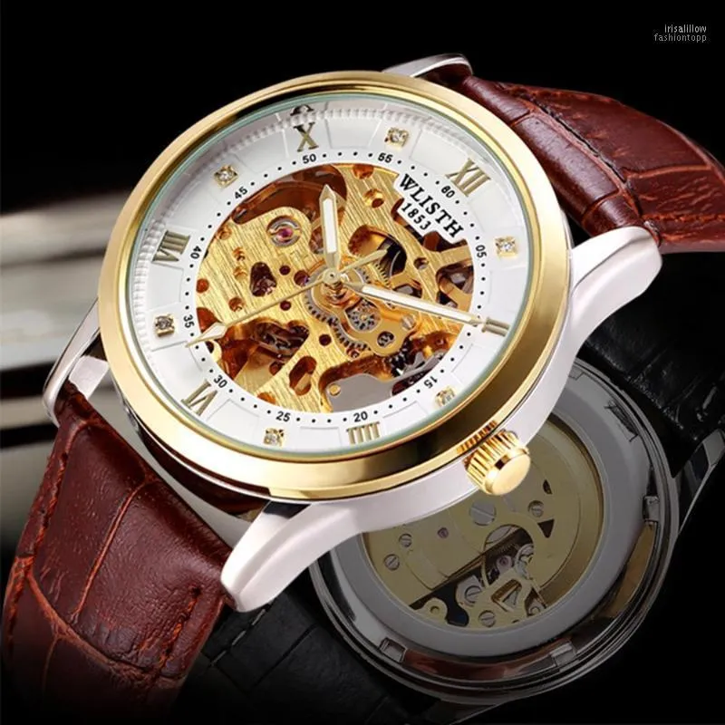 Relógios de pulso relógios mecânicos retro Menimalista de relógio clássico com data analógica para negócios de cinto de couro impermeável
