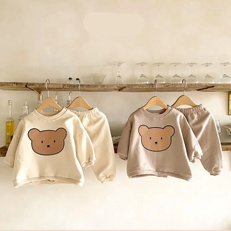 Kleding Sets Koreaanse Peuter Kinderen Cartoon Beer Print Kleding Set Casual Baby Jongens Meisjes Katoenen Shirts Tops Broek 2 stks Kinderen Homewear