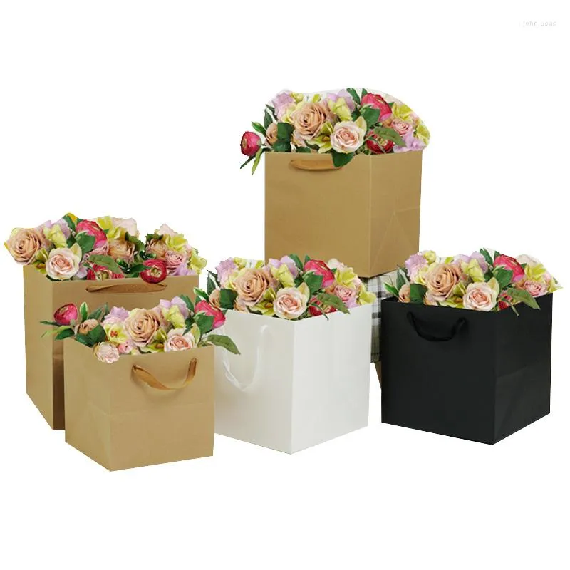 Opakowanie prezentowe 5pcs torba Kraft Flowerpot Pakowanie do opakowania w kwiacikach papierowy papier czerwony czarny 21 cm 25 cm 30 cm kwadrat