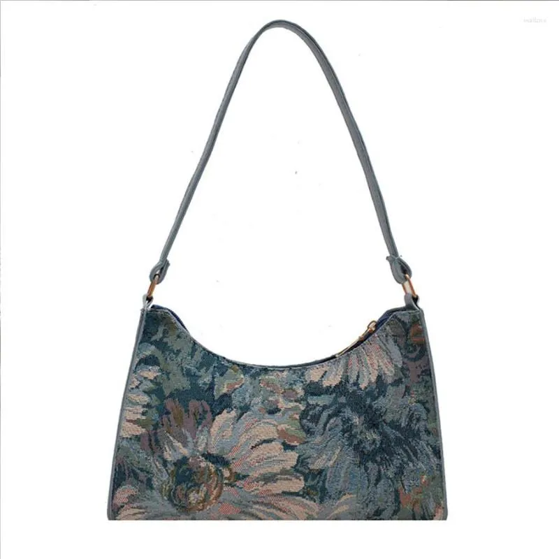 Evening Bags American Vacation Manor Bag Women's Underarm 2023 Trendy Chrysanthemum Oil Painting Shoulder Handbags Purses Totes