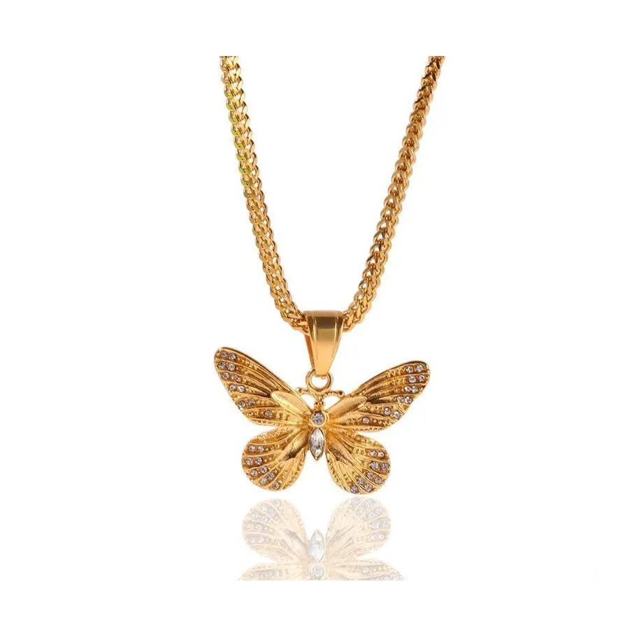 Pendant Necklaces Fashion Flawless Butterfly Necklace Gold Stainless Steel Women Sweater Chain Jewelry Designer Hip Hop Mens Gift Dr Otsu2