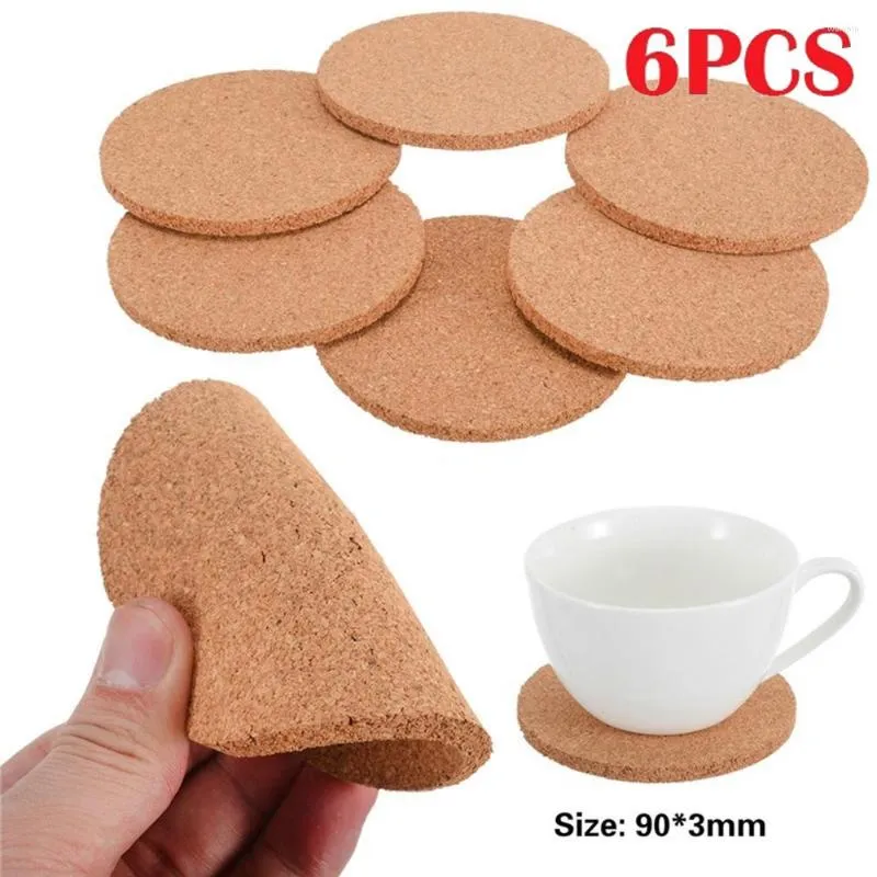 Table Mats 6 Pcs Natural Cork Heat Resistant Cup Mug Mat Coffee Tea Drink Placemat For Dining Kitchen Accessories