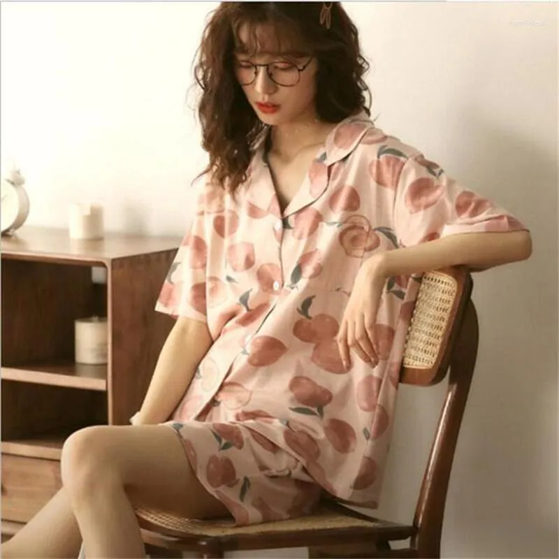 Women's Sleepwear Summer Girl Sweet And Cute V-Neck Short-Sleeved Shorts Thin Suit Comfortable Silk Women's Home Service 2Piece Set