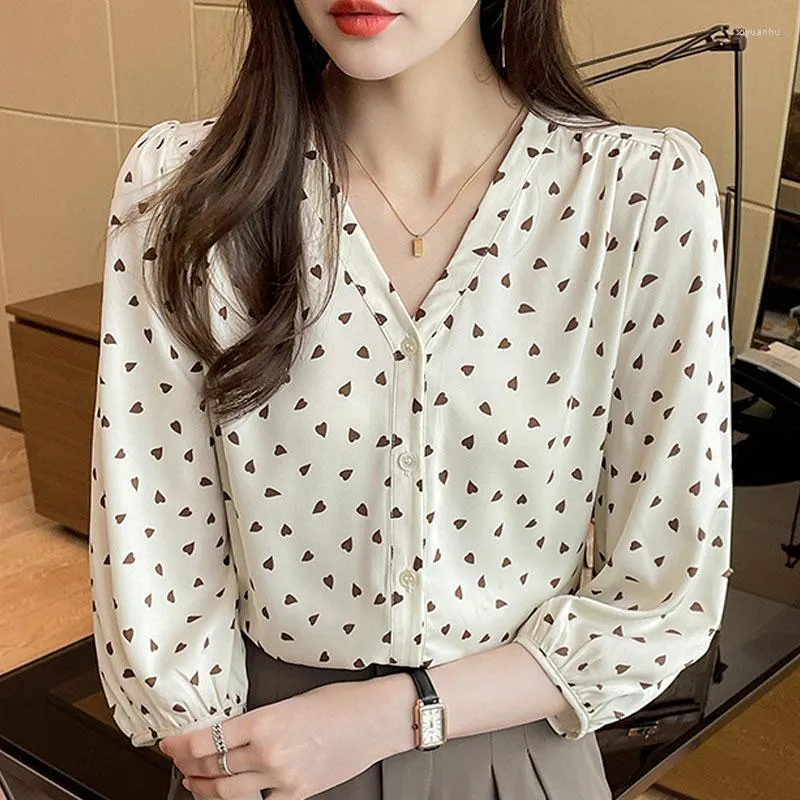 Womens Blouses Women Tops And Blouse 2023 Blusas Femininas Elegantes Three  Quarter Mujer Chiffon Casual Shirts Polka Dot V Neck Clothing From  Xiyuanhu, $16.63