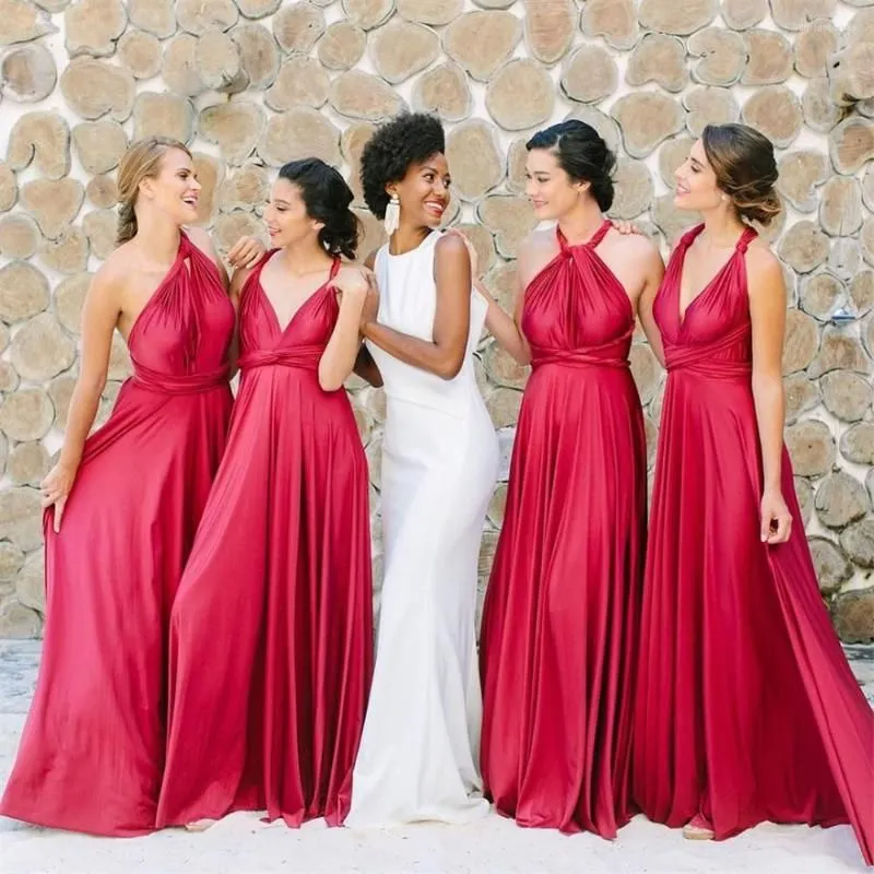 Red Bridesmaid Dresses Sexy Backless One Shoulder Straps Satin A Line Floor Length Ruched Sleeveless Custom Made Plus Size Maid Of Honor Gowns