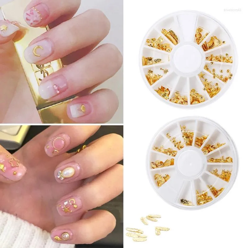 Kit per nail art 1 scatola Decori 3D Brillanti glitter Borchie Suggerimenti Decorazione stile oceano dorato Strumento per manicure DYI per donna