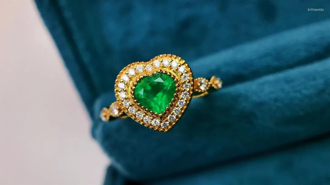 Ringos de cluster jy sólido 18k Gold Yellow Nature Emerald 0,70ct for Women Birthday's Presents Jewelry Fine Jewelry