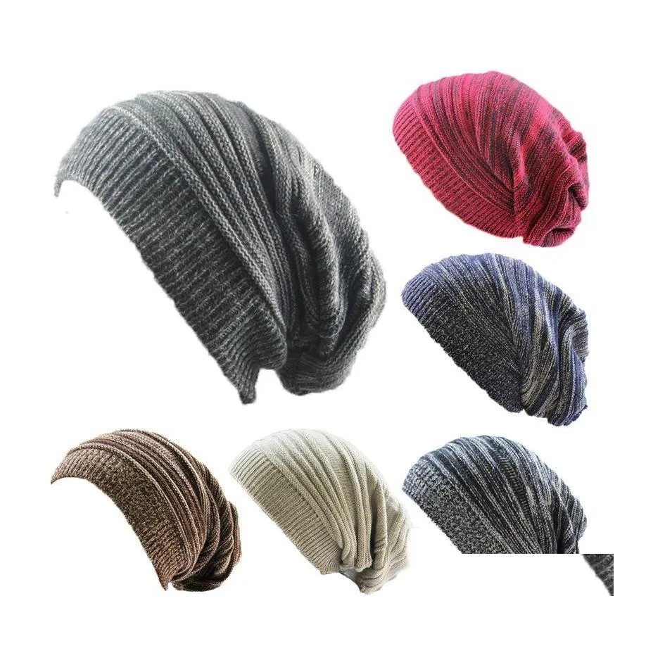 Beanie/Kafatası Kapakları Kadın Erkekler Karışık Renk Pamuklu Hip Hop Kış Sıcak Beanies Örgü Uzun gevşek şapka Headdress Drop Teslimat Fashi OT1KZ