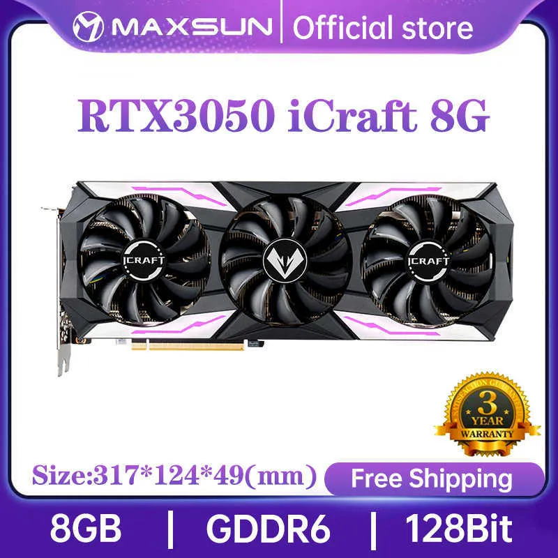 MAXSUN nouvelles cartes graphiques RTX 3050 iCraft 8G GDDR6 GPU NVIDIA ordinateur PC 128bit DP * 3 PCI Express X16 4.0 carte vidéo de jeu