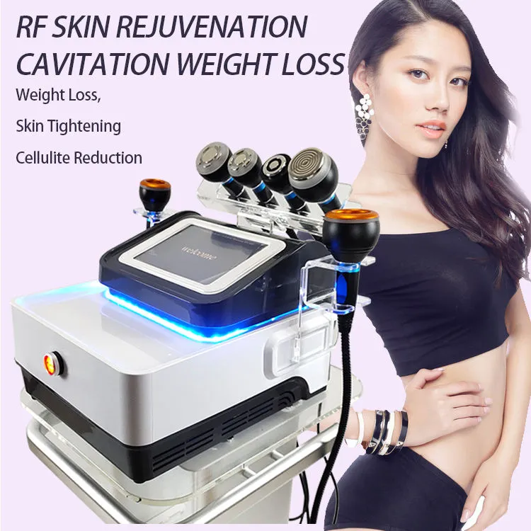 2023 Slimming 5 Head Ultrassonic preto 6in 1 Máquina de cavitação de radiofrequência a vácuo para cuidados com a pele anti -envelhecimento cavitação