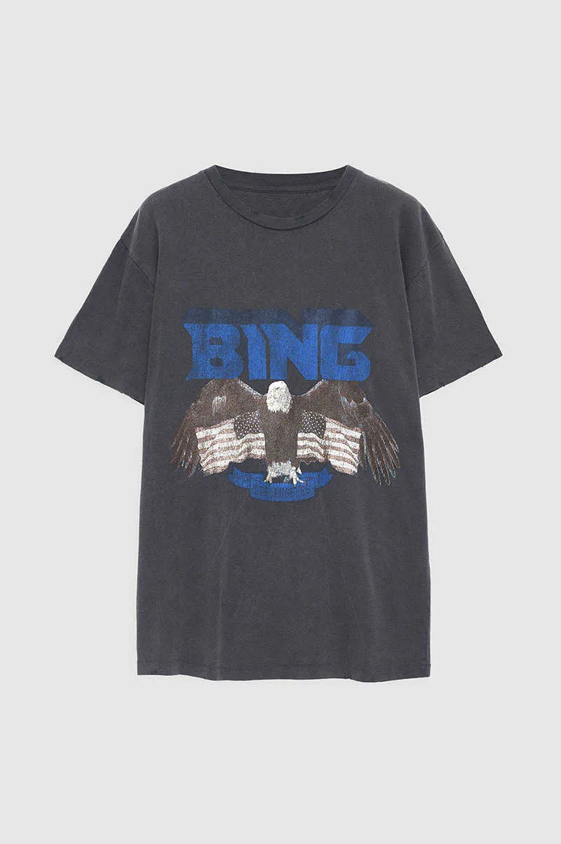 Nova camiseta Ab Niche Eagle com estampa de letras vintage refogada floco de neve feminina de grife camiseta de manga curta algodão Bings camiseta de verão