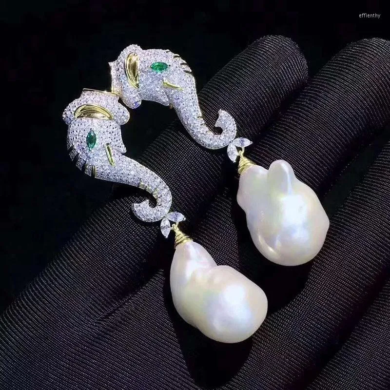 Boucles d'oreilles pendantes Shinning Elephant Trunk Design Perle baroque Keshi Bijoux Femmes Cadeaux