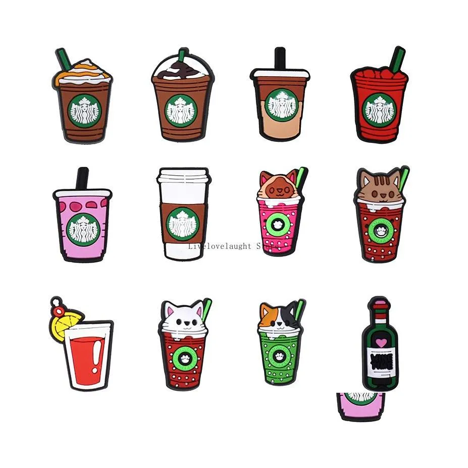 Pièces de chaussures Accessoires Wholesalecolorf Cartoon Cat Drink Cup Croc Charms Décoration Avec Boucle Pour Clog Drop Delivery Chaussures Dhrln