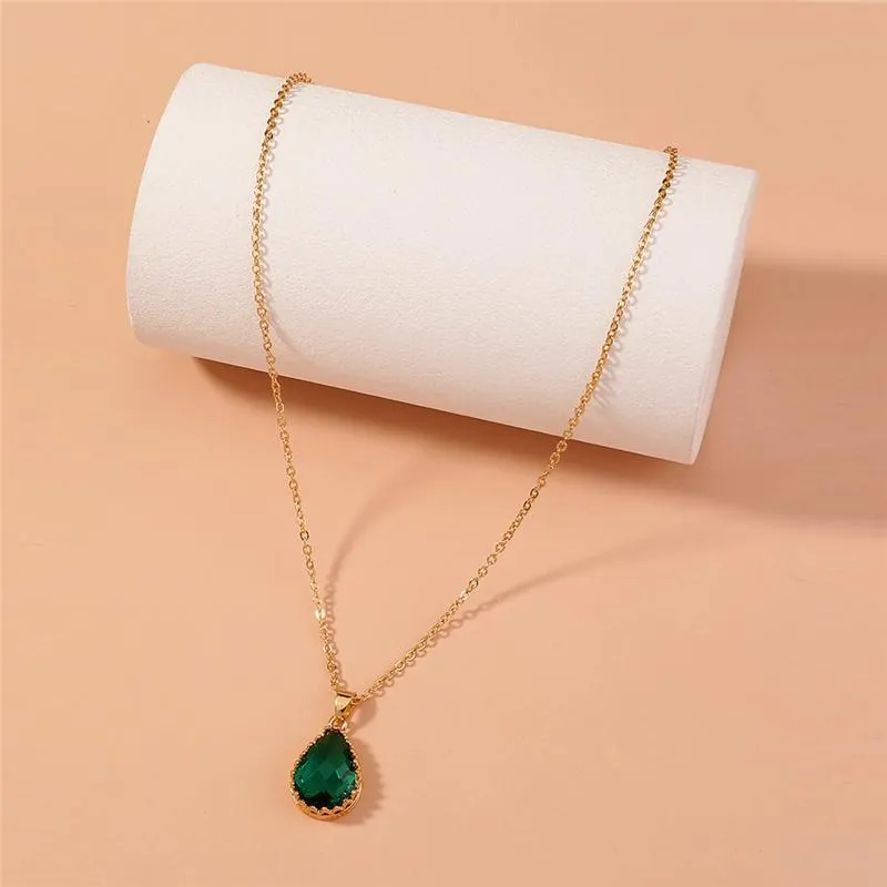 Pendant Necklaces Necklace Green Water Drop Clavicle Chain Zircon Crystal For Women Personality Temperament Female Jewelry GiftPendant