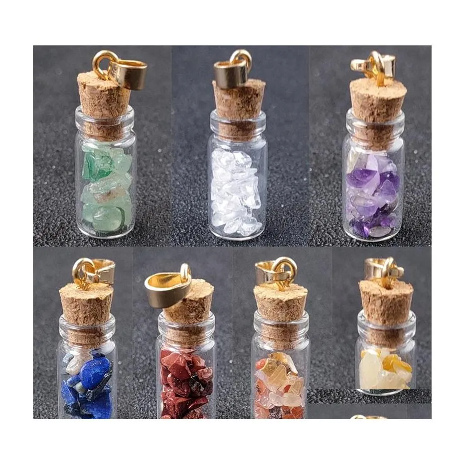 Pendanthalsband handgjorda Energy Crystal Stone Mini Glass Bottle For Women Men Lovers Lucky Jewelry With Rope Chain 51C3 Drop Deliv Dhytu