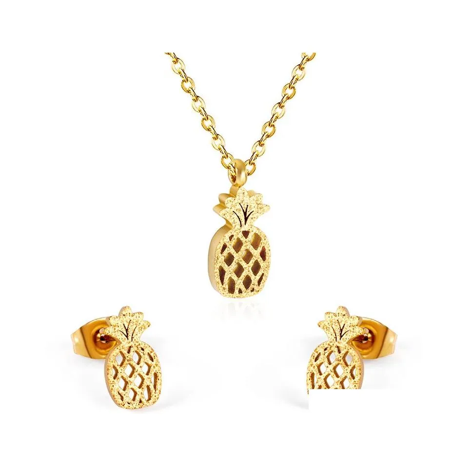 Orecchini Collana Ananas Carino Acciaio inossidabile Set di gioielli africani Nuziale Dubai Colore oro Set di gioielli da sposa per donna Ragazza Ot1Ej