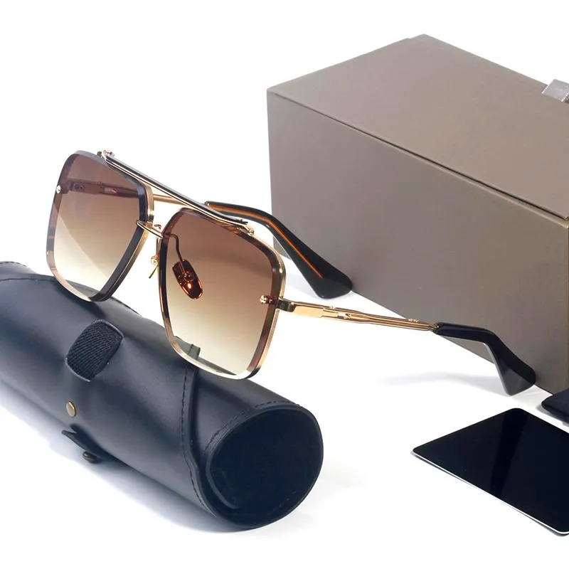 Luxury Designer Glasses Square Overized Big Frame Designer Solglas gon Man Woman Brown DT Mach Six Double Bridge Polariserad UV Protectio EXRO