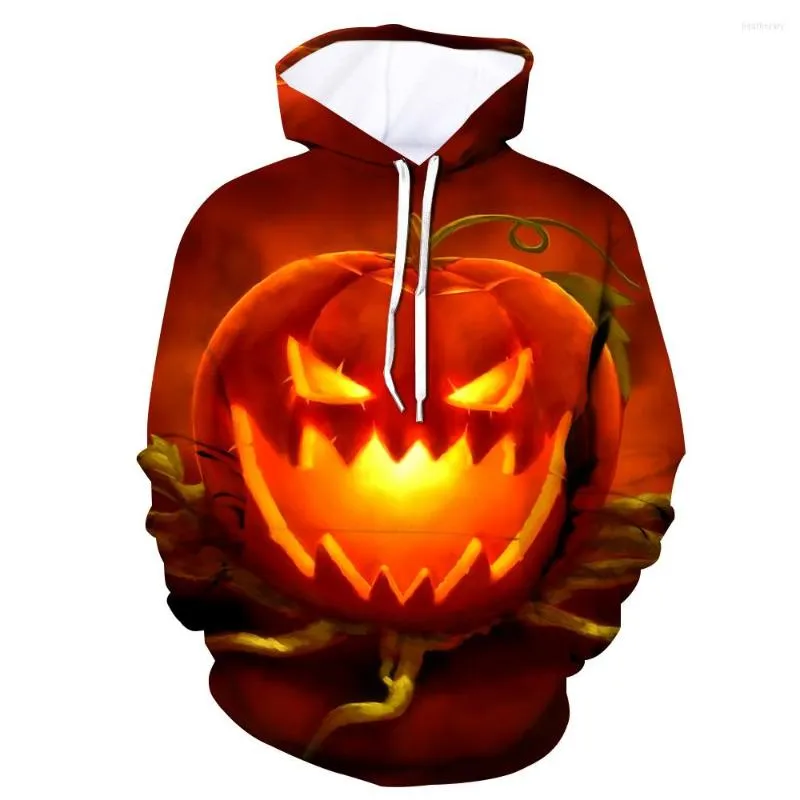 Hommes Hoodies Automne Style Hommes Femmes Long Sweat À Capuche Orange Et Noir Halloween Vent Grim Drôle Citrouille Motif De Mode