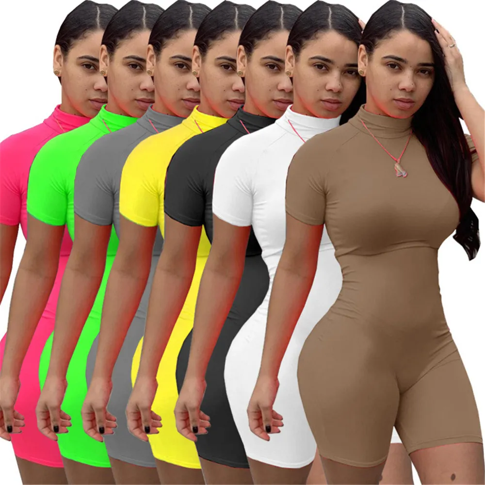 2024 Designer Korte Mouw Rompertjes Zomer Vrouwen Bodycon Jumpsuits Casual Solid Skinny Speelpakjes Een Stuk Outfits Vrouwelijke Silm Overalls Groothandel Kleding 8150