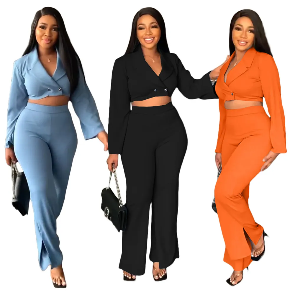 Womens Designer Spring Set: Solid Outfit With Wide Leg Pants Office Fashion  Fall Jackets Women And Wholesale Item In Bulk 8249 From Cirik, $26.63