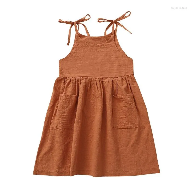 Fille robes d'été bébé filles robe sans manches lacets en coton massif massif des vêtements pour enfants en vrac pour enfant en bas âge