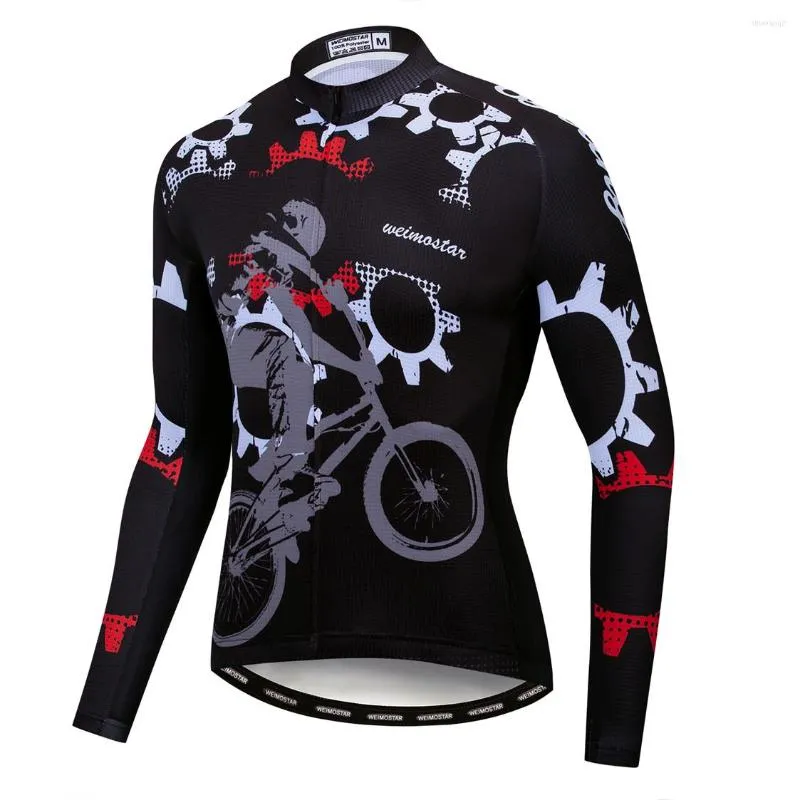 Racing Jackets 2023 Cycling Jersey Men Mountain Bike Fall MTB Bicycle Shirt Long Sleeve Road Blouse Top Ademend Autumn Gear Black Red