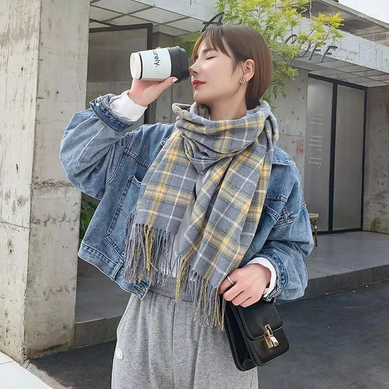 Halsdukar Autumn Winter Cashmere Plaid Neck Scarf Women Warm Female Fashion Capes Shawls and Foulard