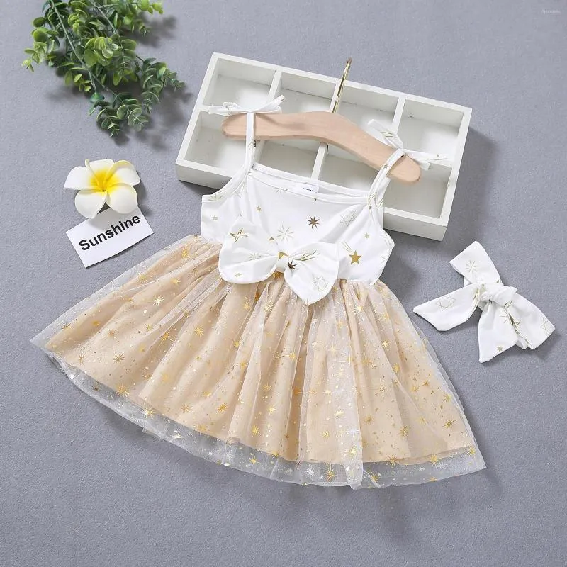 Robes de fille infantile bébé filles sans manches étoile Bowknot tulle jarretelle robe de princesse