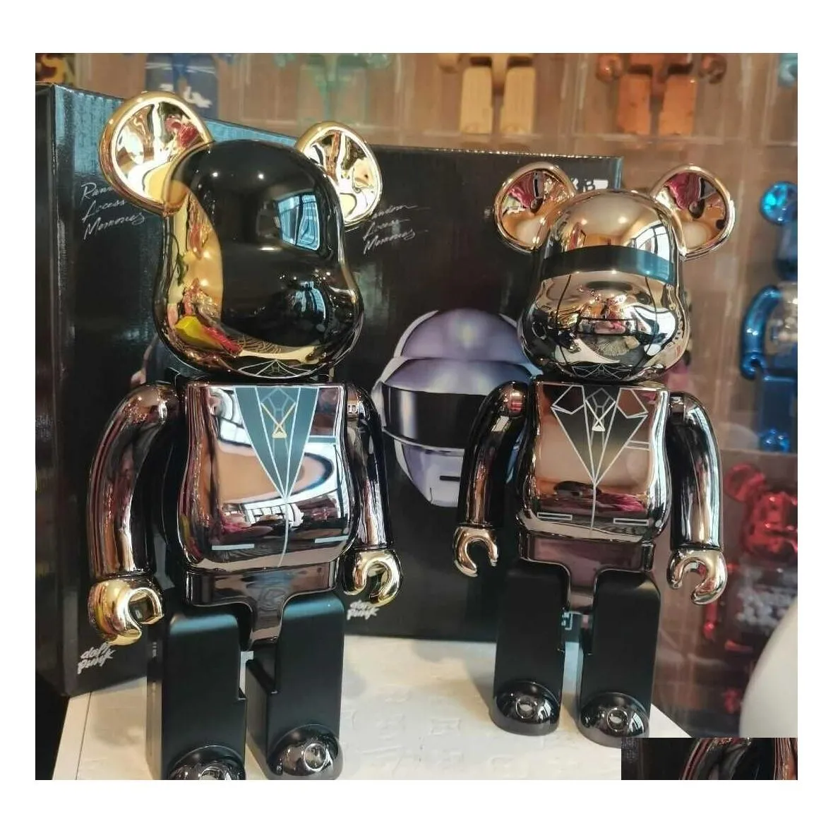 Yenilik Oyunları Bearbrick Daft Punk 400 28 Cm Ortak Parlak Yüz Şiddet Ayı 3D Orijinal Süs Kasvetli Heykel Modeli Dekorasyon Damla Dhuks