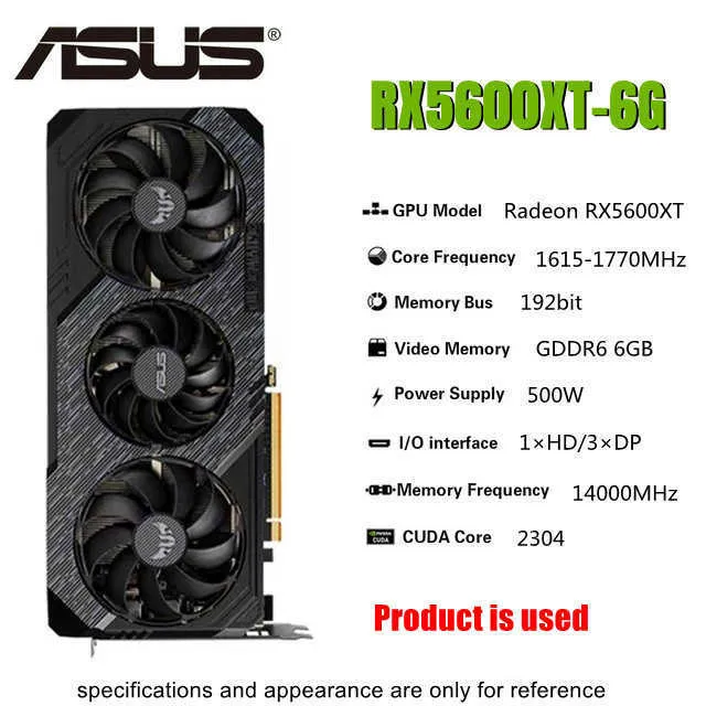 Kullanılmış ASUS GRAFİK KARTLARI AMD RX 5600 XT 6GB GDDR6 MINENCILE GPU Ekran  Kartı 192bit Bilgisayar RX5600XT Yi TL4,893.51 | DHgate
