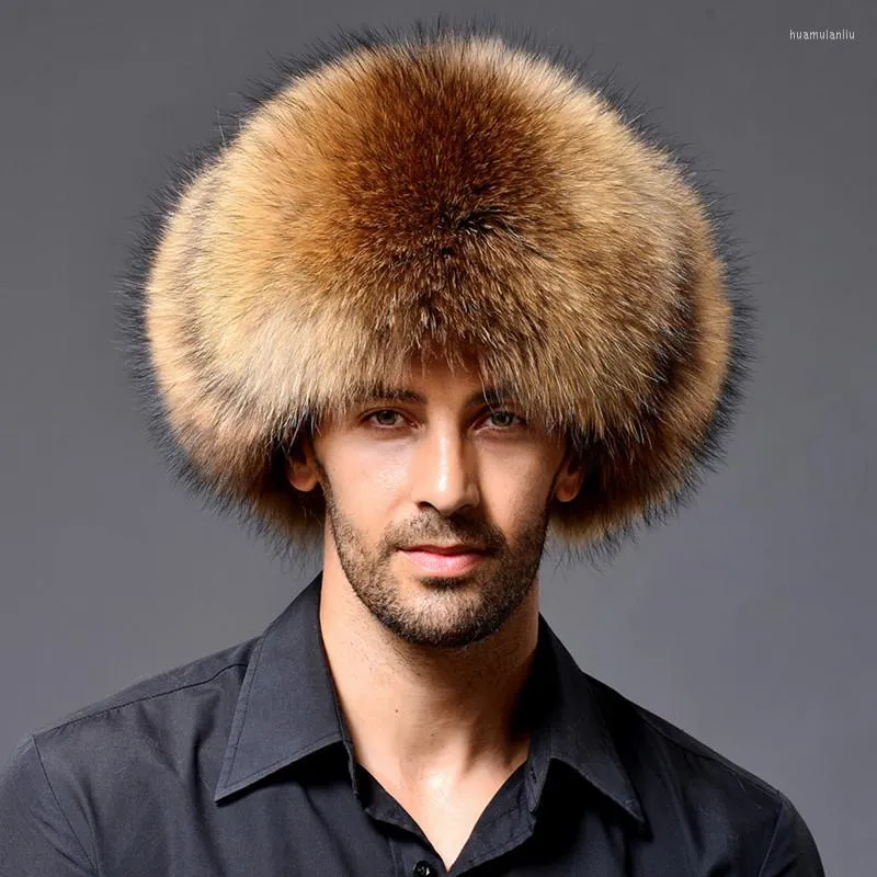 Berets Men Winter Bomber Hat Volwassen mannelijke pluizige imitatie Fur verdikte dop Warm oorbescherming Russische buitenwinddichte petten H7183