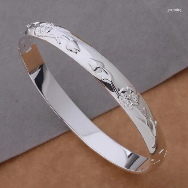 thumbnail image 2 of Solid 925 Sterling Silver Bangle Bracelet | 5mm Thick, 60mm Size, Polished Finish 2 of 4