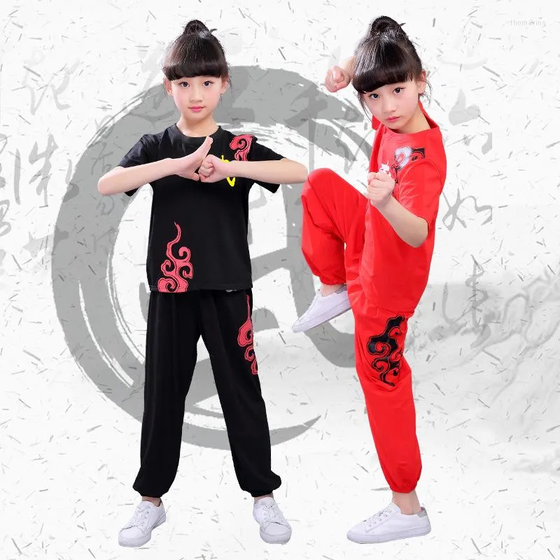 Сценическая ношение детей китайское традиционное с коротким рукавом Wushu одежда боевые искусства униформа для девочек для девочек Утренние упражнения