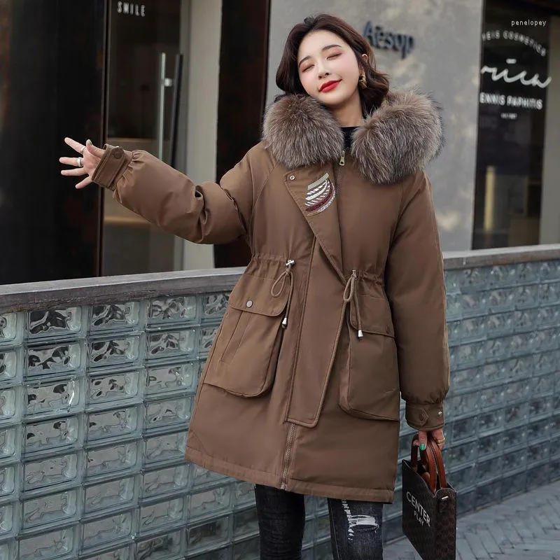 女性のトレンチコートレディースパーカージャケット厚い暖かいコート冬の女性刺繍長いパーカーフード付きジャケット女性スノーウェアキルティング