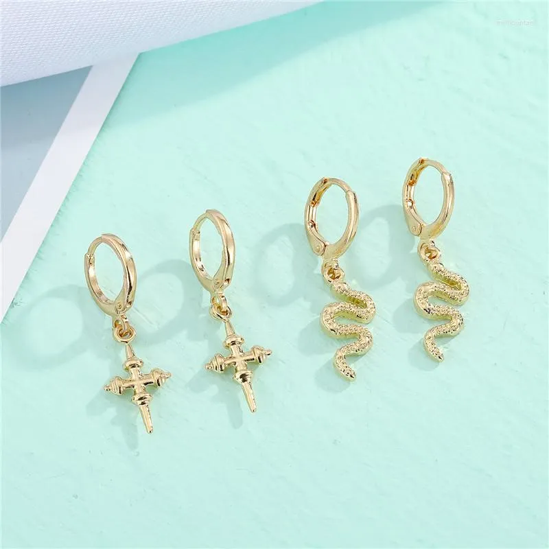 Hoop Earrings 1Pair Punk Vintage Cross Snake Small For Women Men Fashion Hiphop Metal Animals Hugging Ear Stud Jewelry E521-3