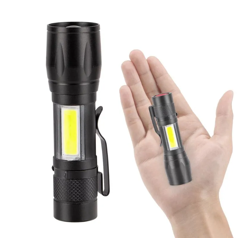 Latarki pochodnie aluminium XPE Cob LED 3 Tryby Zoomble Focus Torcha Work Light Portable Lantern Clip Pen Lampa Pocket Penlightflashlight