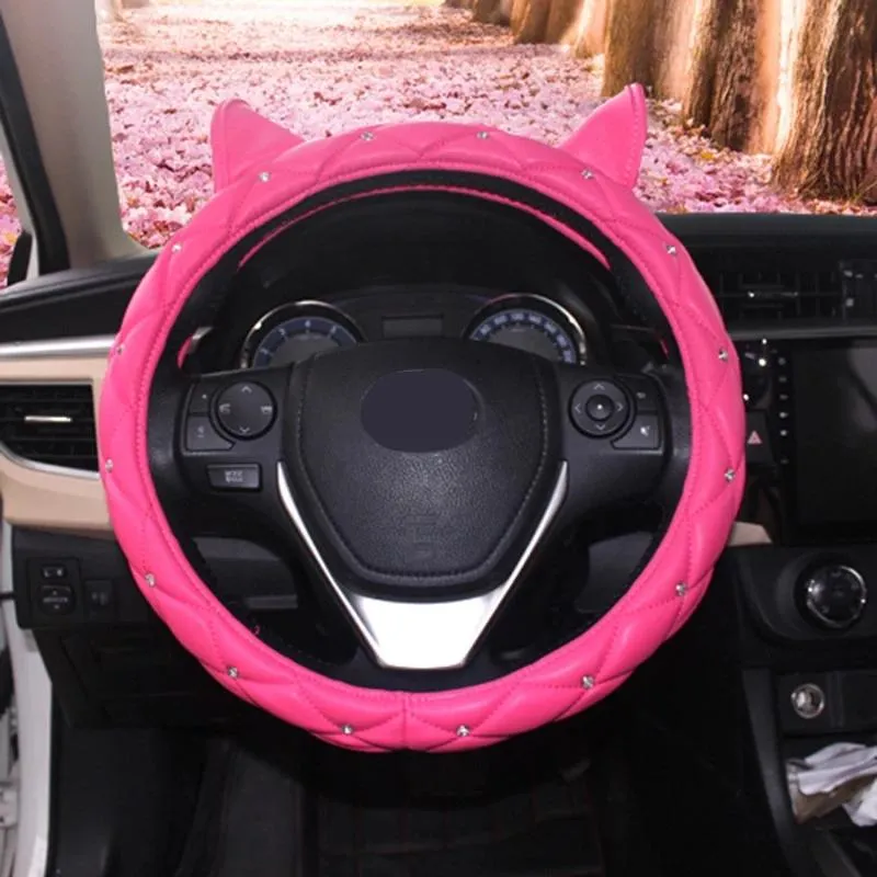 Tampas de volante 1pc Cubre Volante Auto Mujer Cover fofo para meninas Rhinestones Cars Acessórios para o interior Mulher Coprivolantesteer