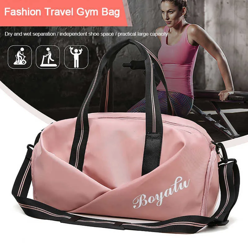 Utomhuspåsar kvinnors sport fitness väskor utomhus vattentät torr våt separation handväskor för kvinnor yoga träning gym skidskor väska rosa t230129